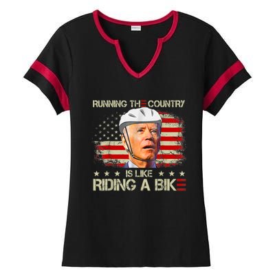 Joe Biden Falling Off Bike, Running The Country Is Like Riding A Bike Ladies Halftime Notch Neck Tee