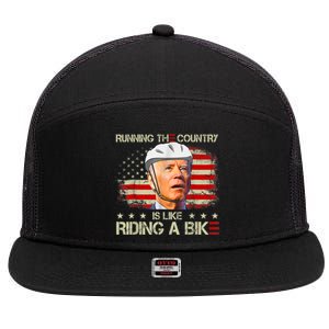 Joe Biden Falling Off Bike, Running The Country Is Like Riding A Bike 7 Panel Mesh Trucker Snapback Hat