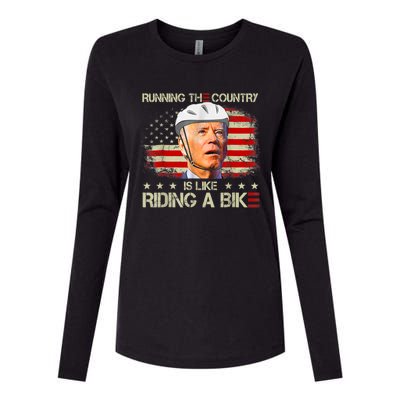 Joe Biden Falling Off Bike, Running The Country Is Like Riding A Bike Womens Cotton Relaxed Long Sleeve T-Shirt