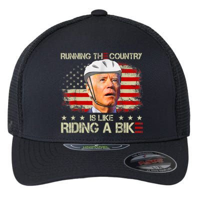 Joe Biden Falling Off Bike, Running The Country Is Like Riding A Bike Flexfit Unipanel Trucker Cap