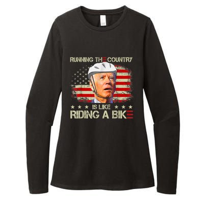 Joe Biden Falling Off Bike, Running The Country Is Like Riding A Bike Womens CVC Long Sleeve Shirt