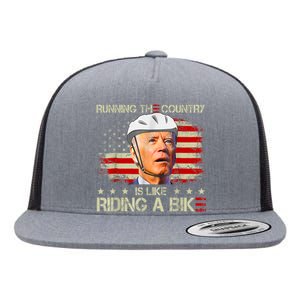 Joe Biden Falling Off Bike, Running The Country Is Like Riding A Bike Flat Bill Trucker Hat