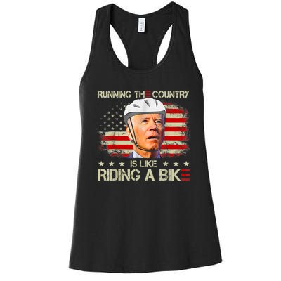 Joe Biden Falling Off Bike, Running The Country Is Like Riding A Bike Women's Racerback Tank