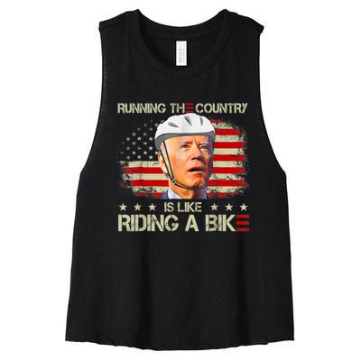 Joe Biden Falling Off Bike, Running The Country Is Like Riding A Bike Women's Racerback Cropped Tank