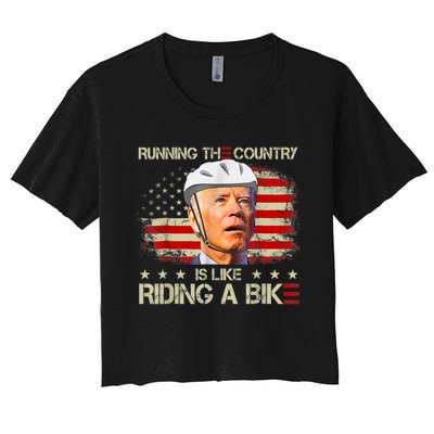 Joe Biden Falling Off Bike, Running The Country Is Like Riding A Bike Women's Crop Top Tee