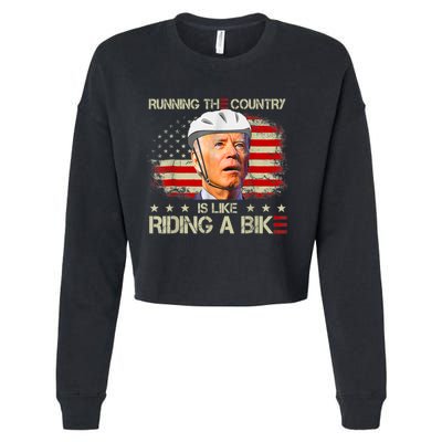 Joe Biden Falling Off Bike, Running The Country Is Like Riding A Bike Cropped Pullover Crew