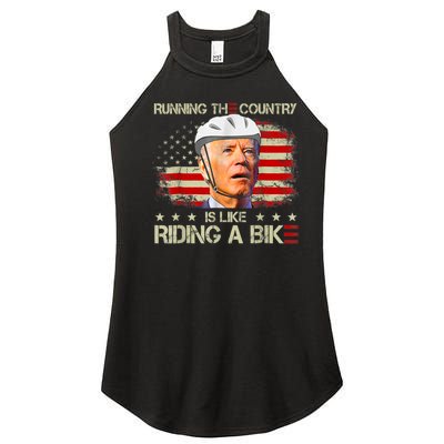 Joe Biden Falling Off Bike, Running The Country Is Like Riding A Bike Women's Perfect Tri Rocker Tank