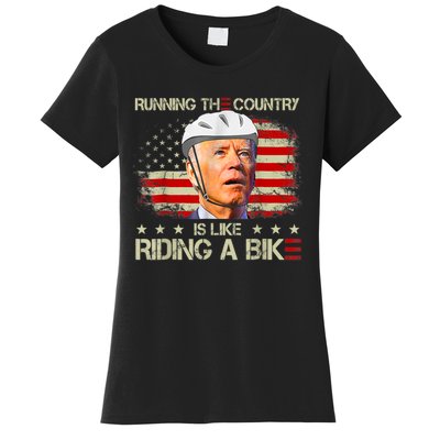 Joe Biden Falling Off Bike, Running The Country Is Like Riding A Bike Women's T-Shirt