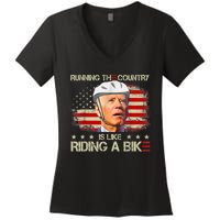 Joe Biden Falling Off Bike, Running The Country Is Like Riding A Bike Women's V-Neck T-Shirt