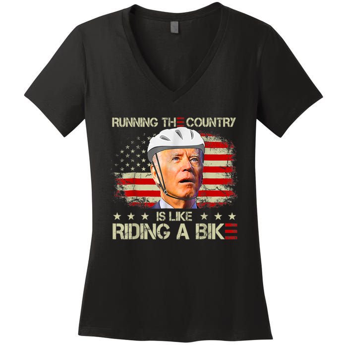 Joe Biden Falling Off Bike, Running The Country Is Like Riding A Bike Women's V-Neck T-Shirt