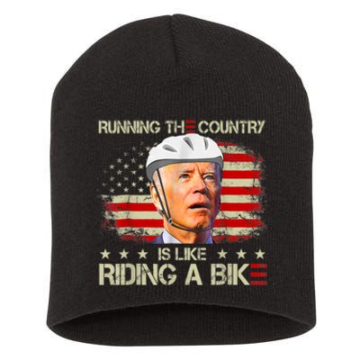 Joe Biden Falling Off Bike, Running The Country Is Like Riding A Bike Short Acrylic Beanie