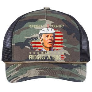 Joe Biden Falling Off Bike, Running The Country Is Like Riding A Bike Retro Rope Trucker Hat Cap