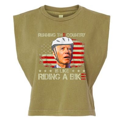 Joe Biden Falling Off Bike, Running The Country Is Like Riding A Bike Garment-Dyed Women's Muscle Tee