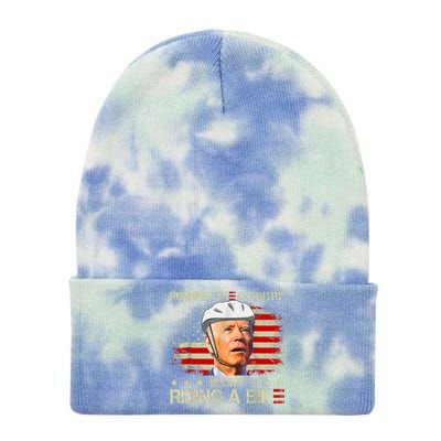 Joe Biden Falling Off Bike, Running The Country Is Like Riding A Bike Tie Dye 12in Knit Beanie