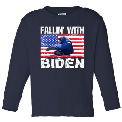 Joe Biden Falls Down On Stage Biden Falling Funny Tripping Toddler Long Sleeve Shirt