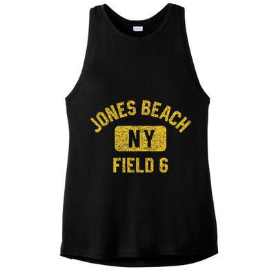 Jones Beach Field 6 Ny Gym Style Distressed Amber Print Ladies PosiCharge Tri-Blend Wicking Tank