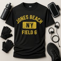 Jones Beach Field 6 Ny Gym Style Distressed Amber Print Cooling Performance Crew T-Shirt