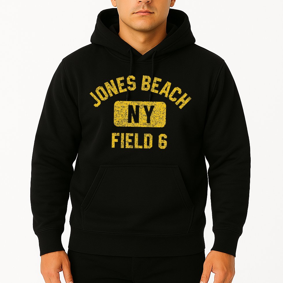 Jones Beach Field 6 Ny Gym Style Distressed Amber Print Hoodie