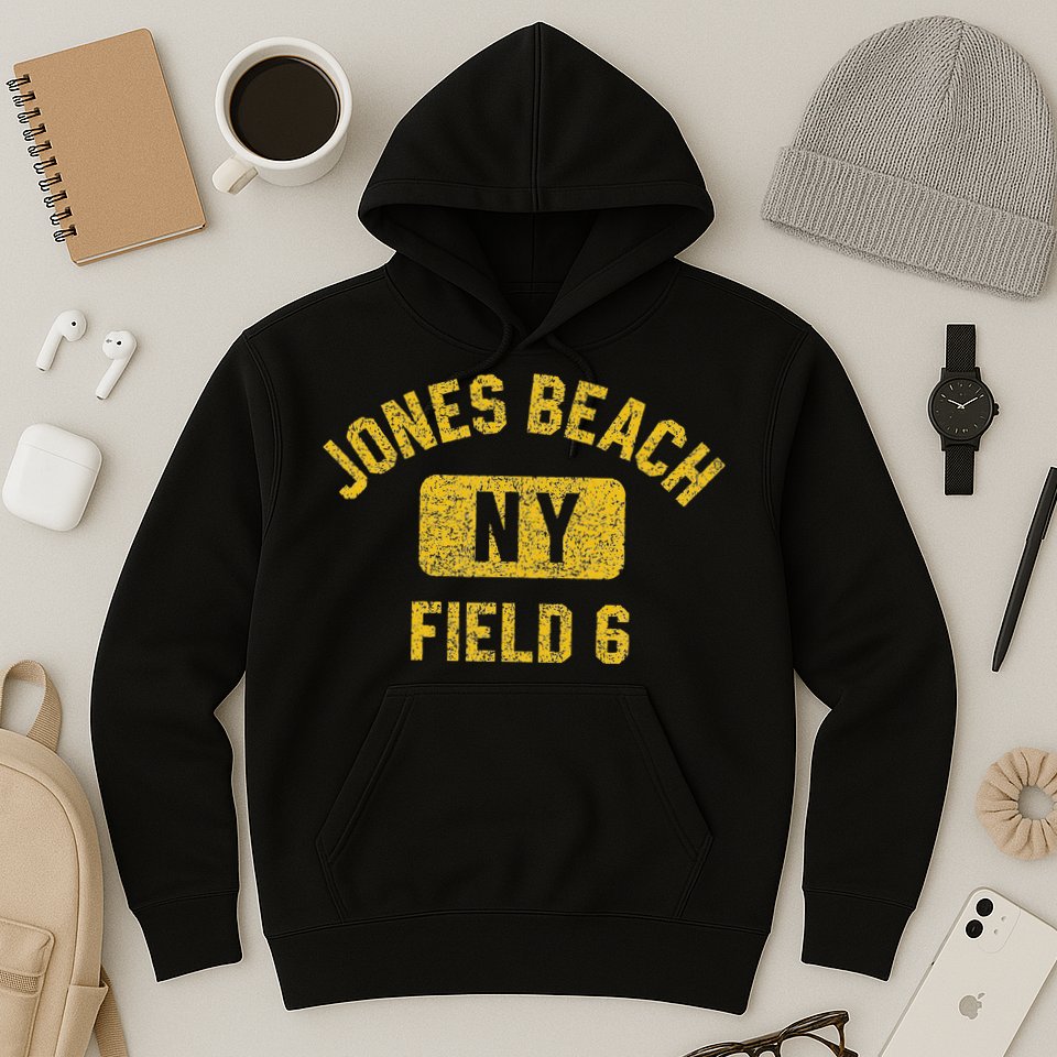 Jones Beach Field 6 Ny Gym Style Distressed Amber Print Hoodie