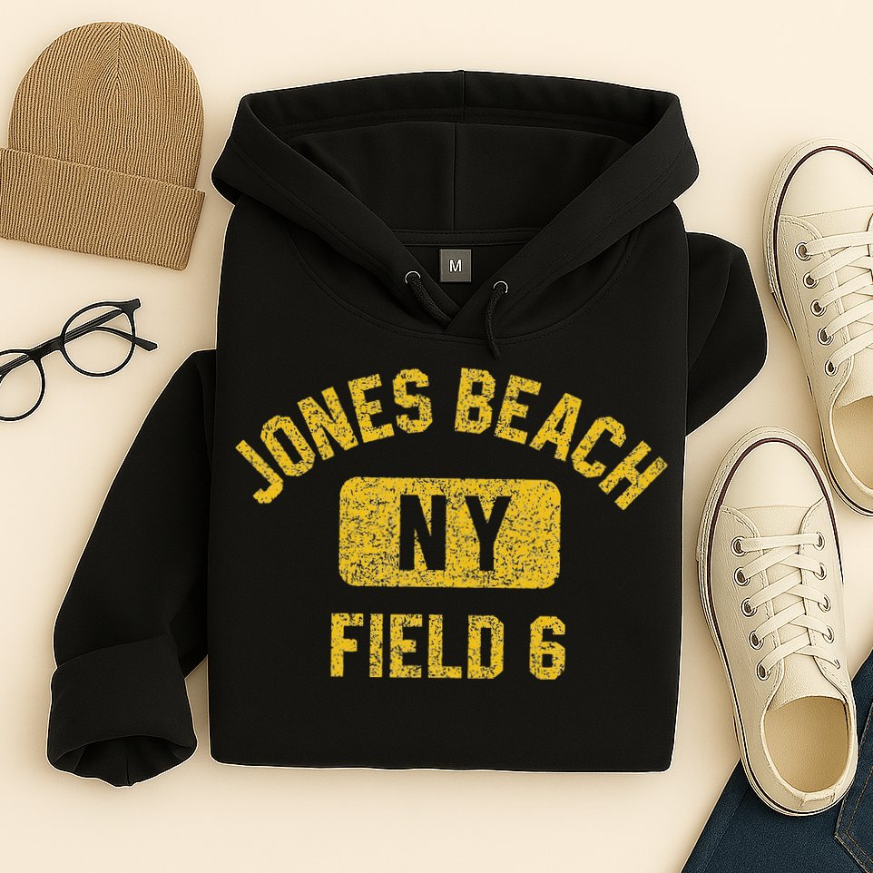 Jones Beach Field 6 Ny Gym Style Distressed Amber Print Hoodie