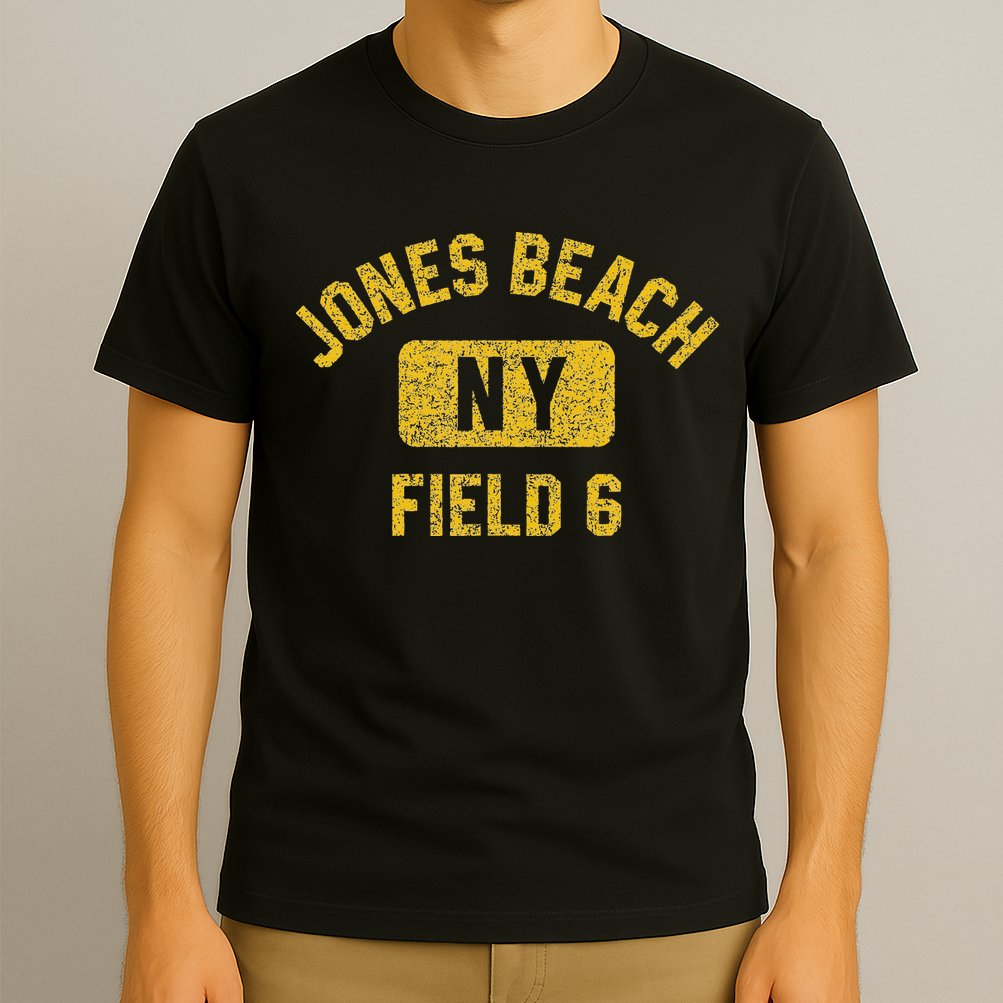 Jones Beach Field 6 Ny Gym Style Distressed Amber Print T-Shirt