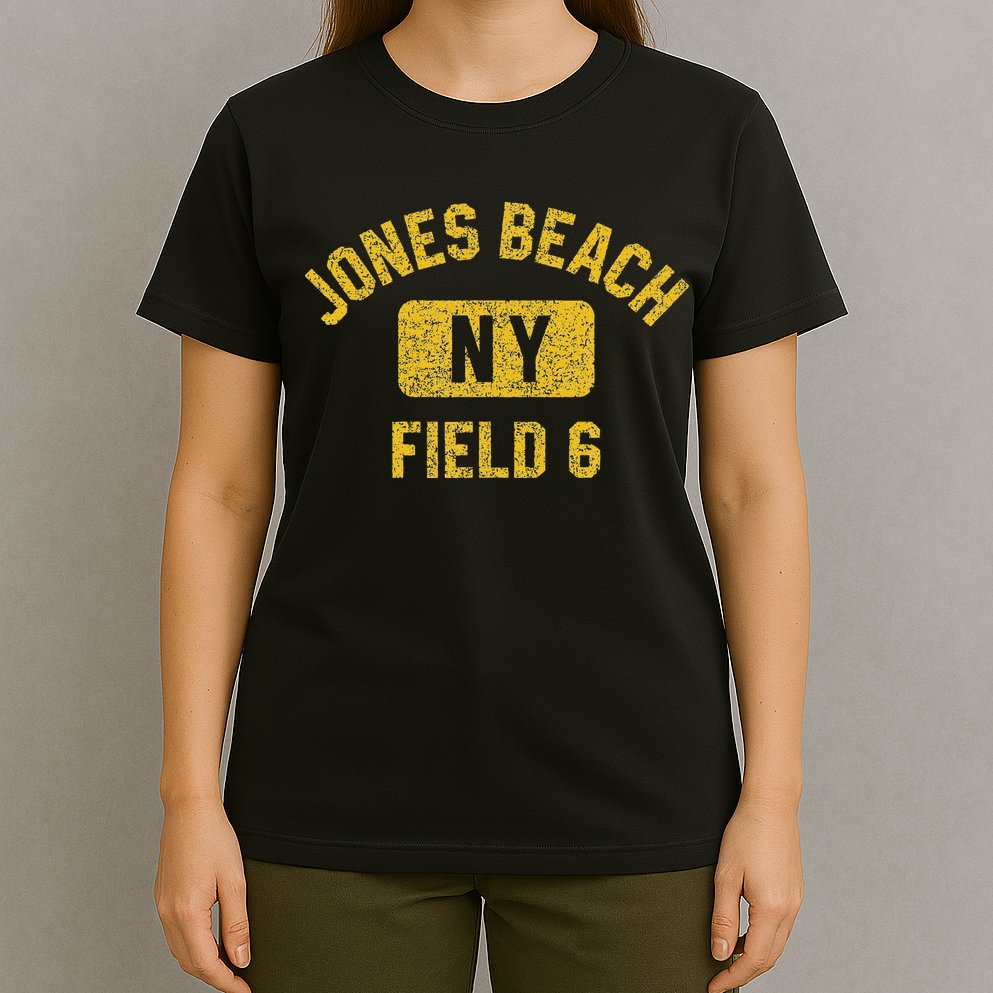 Jones Beach Field 6 Ny Gym Style Distressed Amber Print T-Shirt
