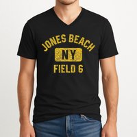 Jones Beach Field 6 Ny Gym Style Distressed Amber Print V-Neck T-Shirt
