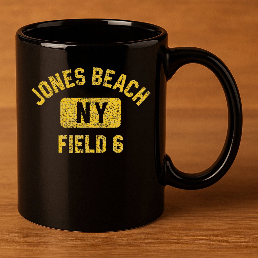 Jones Beach Field 6 Ny Gym Style Distressed Amber Print 11oz C Handle Ceramic Mug