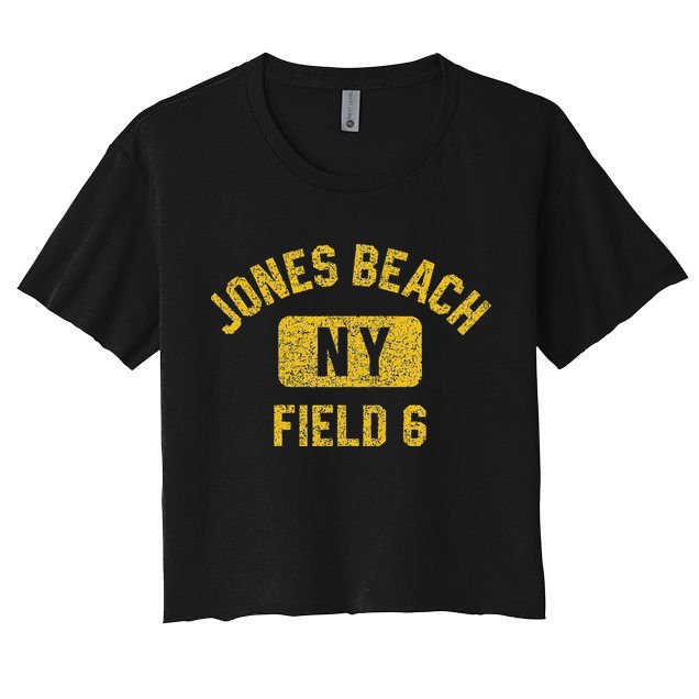 Jones Beach Field 6 Ny Gym Style Distressed Amber Print Crop Top