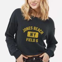 Jones Beach Field 6 Ny Gym Style Distressed Amber Print Cropped Pullover Crew