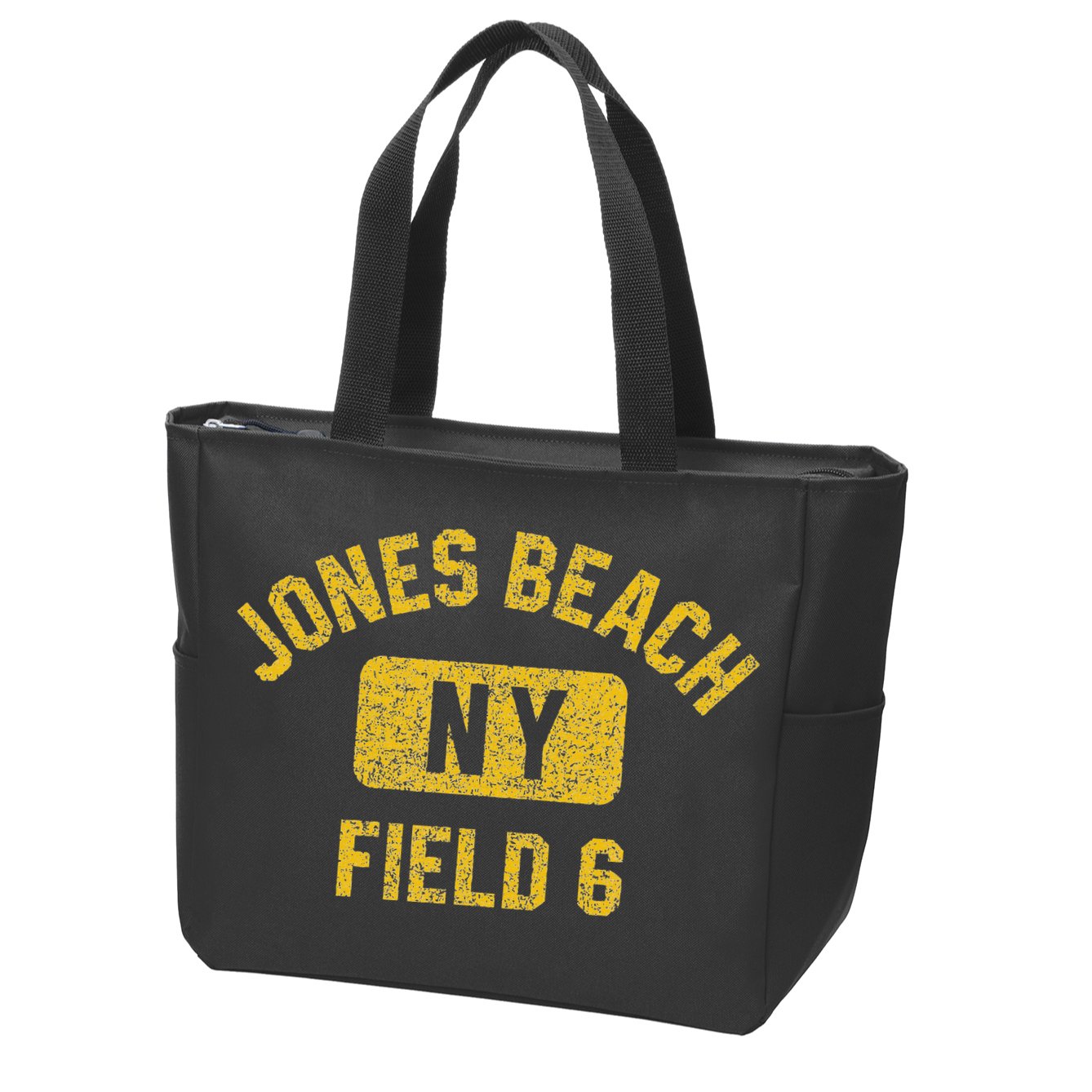 Jones Beach Field 6 Ny Gym Style Distressed Amber Print Zip Tote Bag