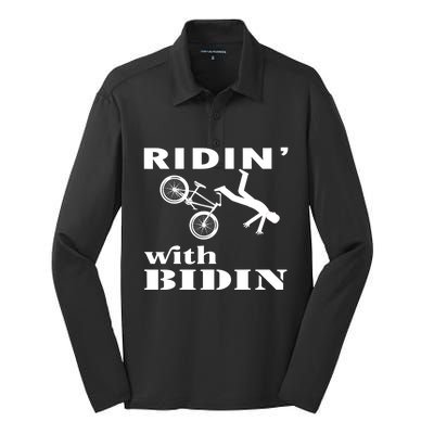 Joe Biden Falling, Funny Riding With Biden Silk Touch Performance Long Sleeve Polo