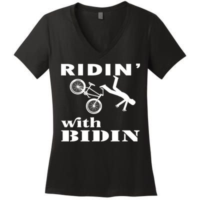 Joe Biden Falling, Funny Riding With Biden Women's V-Neck T-Shirt