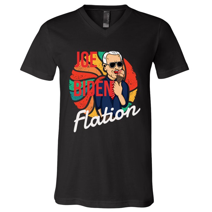 Joe Biden Flation Funny Ice Cream Anti Biden V-Neck T-Shirt