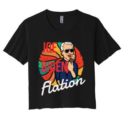 Joe Biden Flation Funny Ice Cream Anti Biden Women's Crop Top Tee