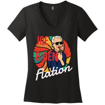 Joe Biden Flation Funny Ice Cream Anti Biden Women's V-Neck T-Shirt