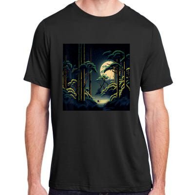 Japanese Bamboo Forest Pixelated Moonlight River Adult ChromaSoft Performance T-Shirt