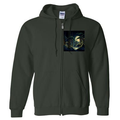 Japanese Bamboo Forest Pixelated Moonlight River Full Zip Hoodie