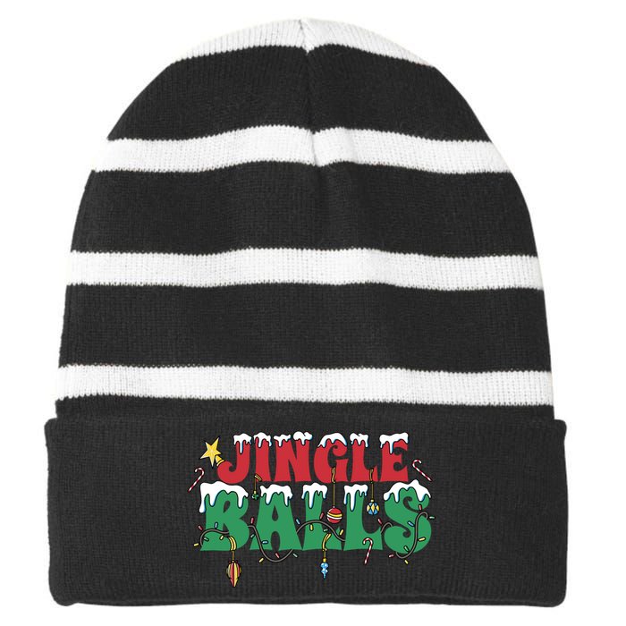 Jingle Balls Funny Christmas Holiday Striped Beanie with Solid Band