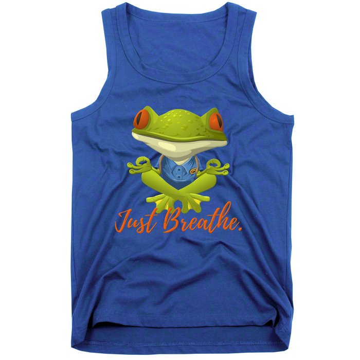 Just Breathe Funny Meditation And Yoga Inspired Frog Gift Tank Top