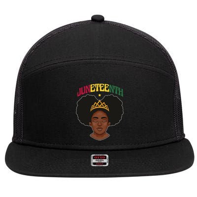 Juneteenth Black Female Crown Pride 7 Panel Mesh Trucker Snapback Hat