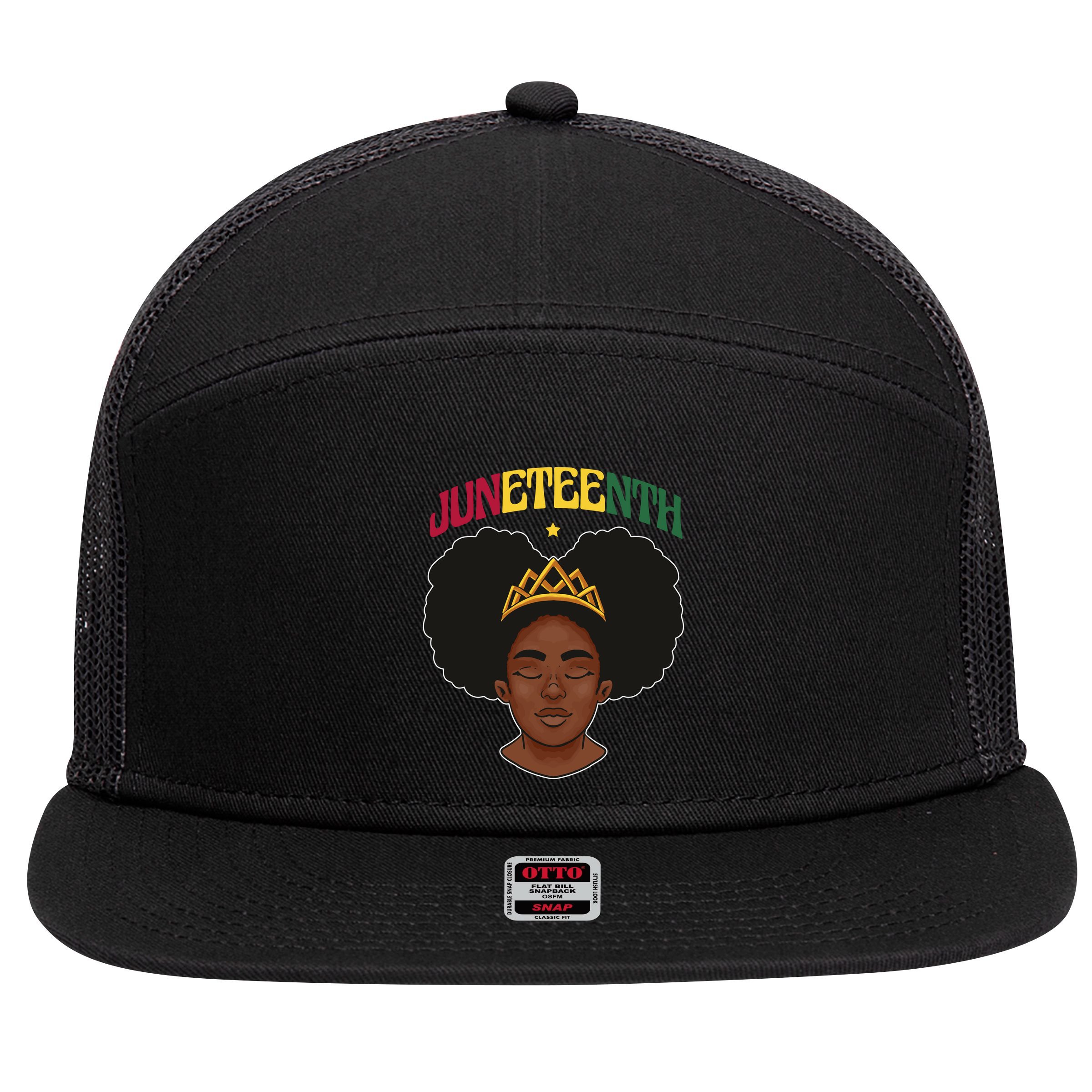 Juneteenth Black Female Crown Pride 7 Panel Mesh Trucker Snapback Hat