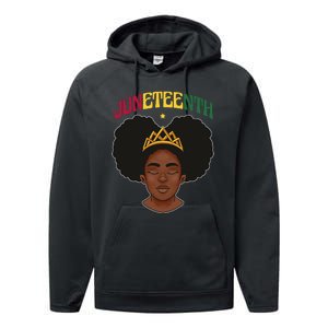 Juneteenth Black Female Crown Pride Performance Fleece Hoodie