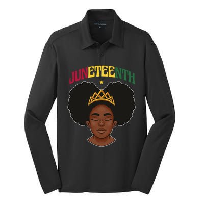 Juneteenth Black Female Crown Pride Silk Touch Performance Long Sleeve Polo