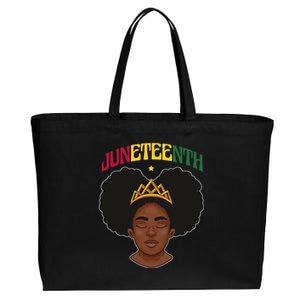 Juneteenth Black Female Crown Pride Cotton Canvas Jumbo Tote