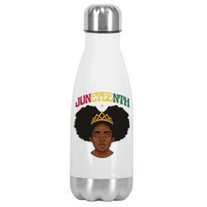 Juneteenth Black Female Crown Pride Stainless Steel Insulated Water Bottle