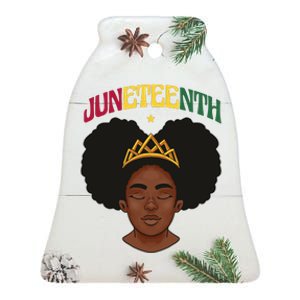 Juneteenth Black Female Crown Pride Ceramic Bell Ornament