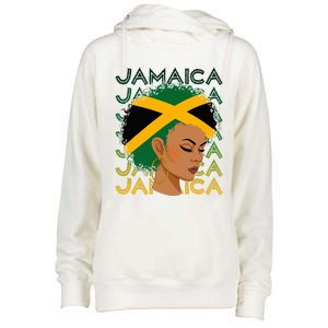 Jamaican Black Girl Jamaica Flag Hair Womens Funnel Neck Pullover Hood