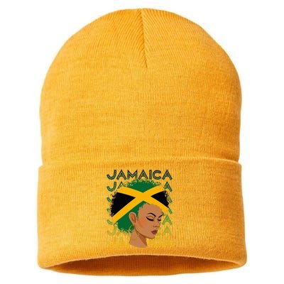 Jamaican Black Girl Jamaica Flag Hair Sustainable Knit Beanie