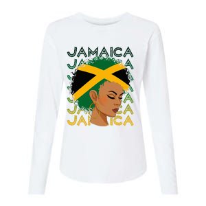 Jamaican Black Girl Jamaica Flag Hair Womens Cotton Relaxed Long Sleeve T-Shirt